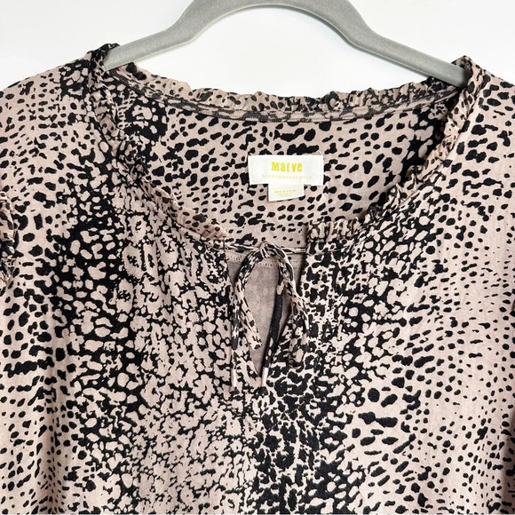 MAEVE ANTHROPOLOGIE Animal Print Blouse Jacquin Peasant Size Medium Mob Wife - Picture 3 of 9